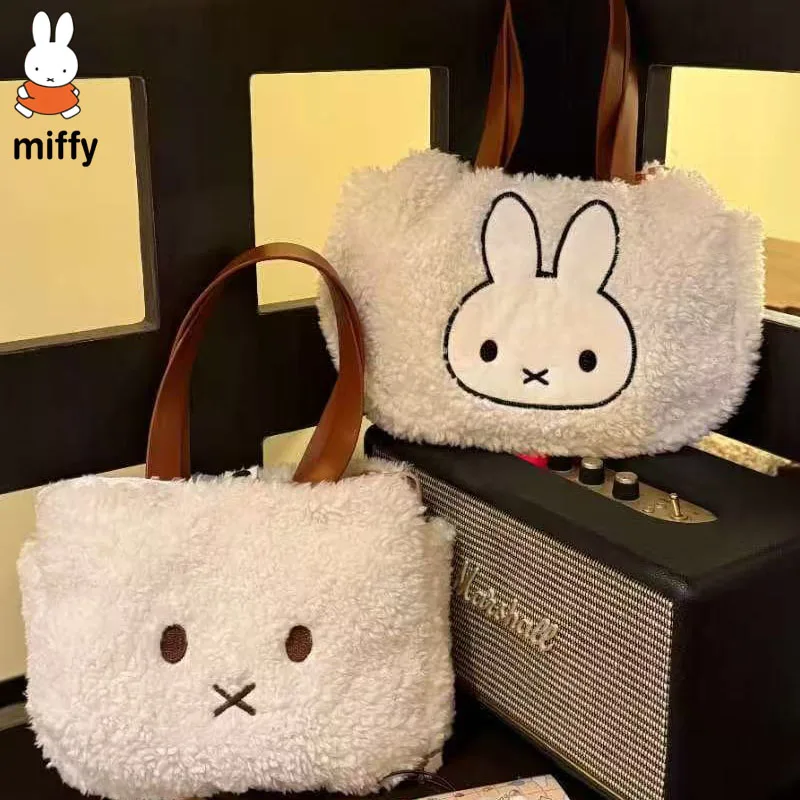 Miffy Lamb Fleece Handbag Kawaii Commuting Versatile Large Capacity Bag Ins Korean Handbag New Backpack Holiday Gift