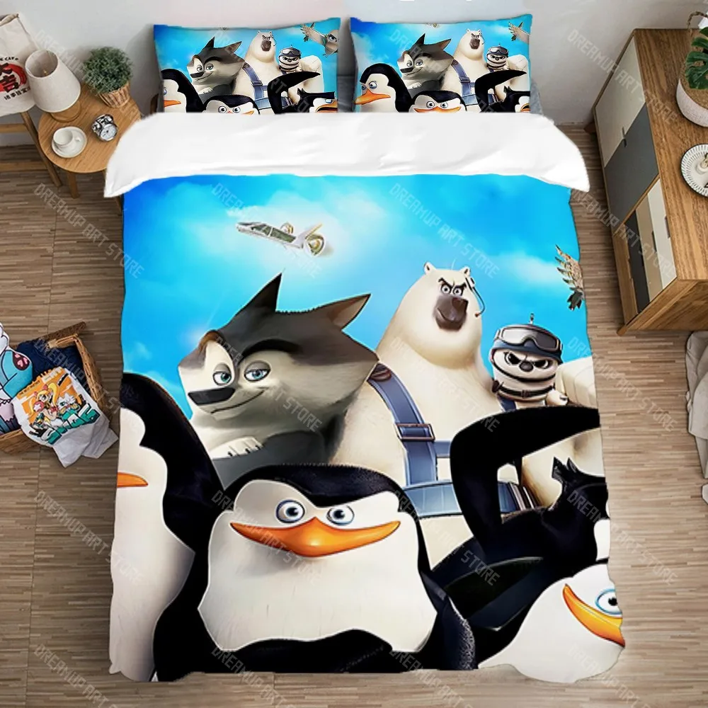 Bedding Set Double Size Pillowcase Quilt Cover Set M-Madagascar Penguins Bed Linen Sets Art Fashion Duvet Covers Comforter Queen