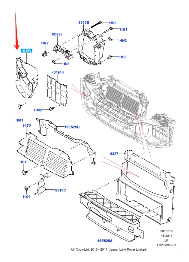 LR038054 FRONT LEFT AIR DEFLECTOR for LAND ROVER RANGE ROVER MK4 L405 2013-2022
