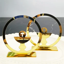 10PCS Custom Name Cross Acrylic Mirror Gold Babyshower Party Favor Decors Personalized Holy Communion Wedding Christening Sign