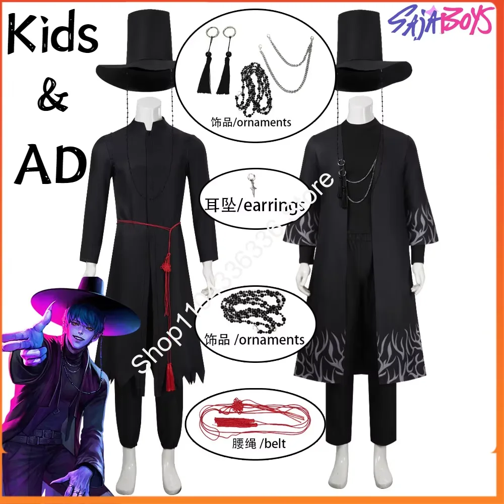 K-Pop شيطان الصيادين ساجا بنين جينو آبي تأثيري حلي هالوين مطبوعة تأثيري كيمونو مجموعة تظهر ملابس للحفلات قبعة الكبار S-3XL