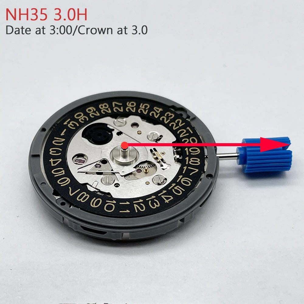 NH35A NH35แท้จากญี่ปุ่นมีความแม่นยำสูง, datewheel สีดำทอง3.0 /. 8 Crown รุ่น24 Jewels ชิ้นส่วน MOD 4R35B