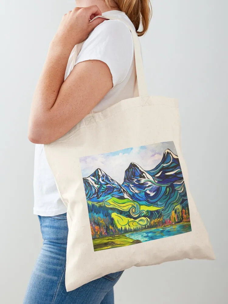 

We Three Sisters Canadian Rockies colourful abstract mountains Tote Bag Women bags tote bag woman