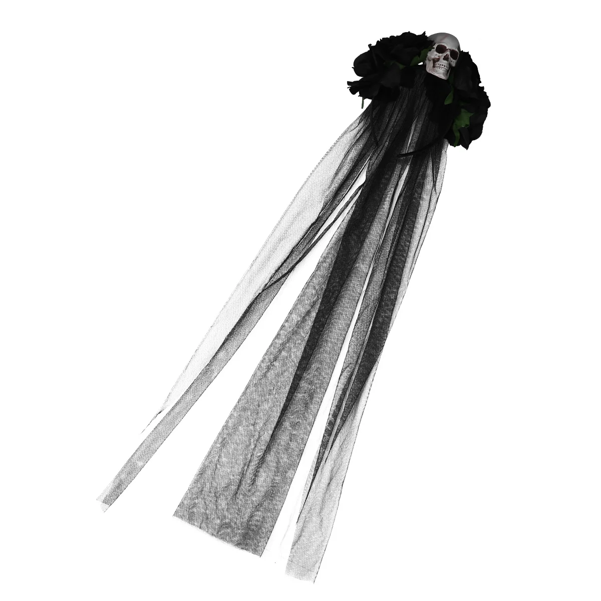 Flower Skull Halloween Headband Long Veil Hair Hoop Party Headdress Halloween Hair Band Photo Prop Long Veil Headwear