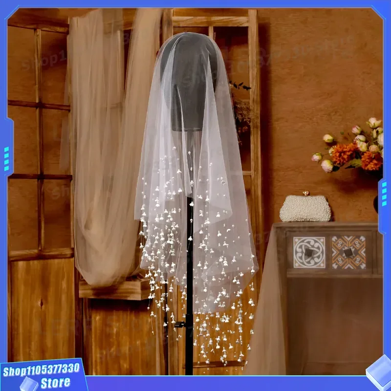 Handmade Lily of the Valley Bridal Veil for Wedding Dress Photo Props Elegant White Main Veil Bride Accessories Ceremony