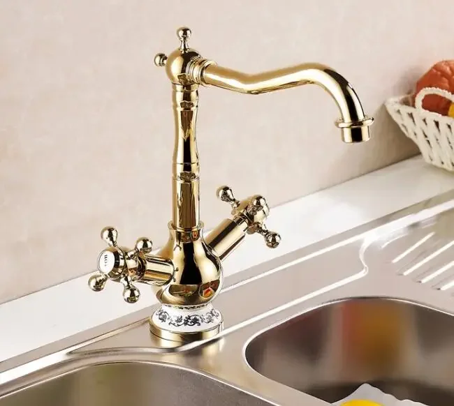 kitchen  Top quality Gold basin cold and hot water faucets mixer basin taps a faucets home supplies