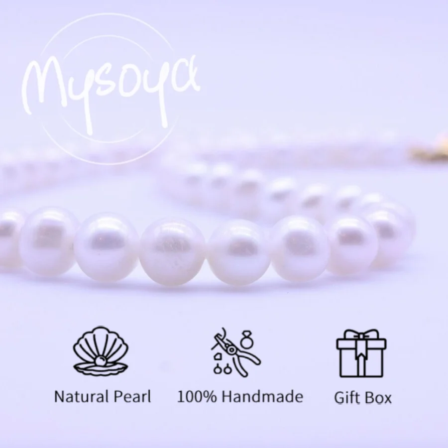 

MYSOYA White Freshwater Pearl Necklace Long Necklace 8mm Pearl, with Gift Box, Birthday Gift, Wedding Jewelry, for Him/ Her