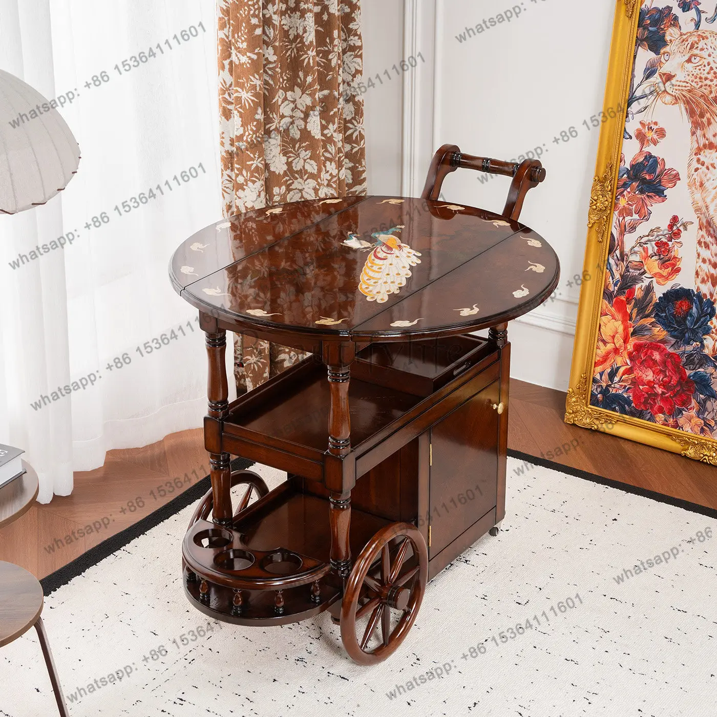 HOT snail peach blossom core solid wood push dining cart wheels, movable coffee table folding dining table high-end