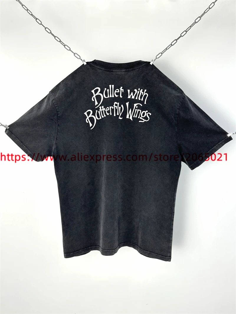 SAINT Bullet With Butterfly Wings T-shirt Men Women Washed Streetwear Top Tees