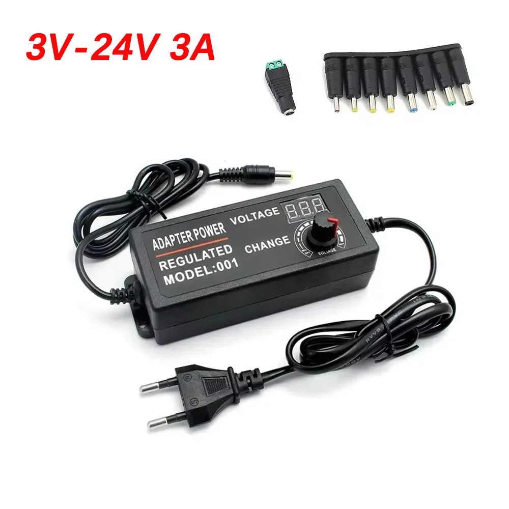 AC Adjustable Power Supply 3V-24V 3A AC DC with 9 Plug Connect Universal Adapter Adjustable AC TO DC 220V 110V TO 3-24V 9W 72W