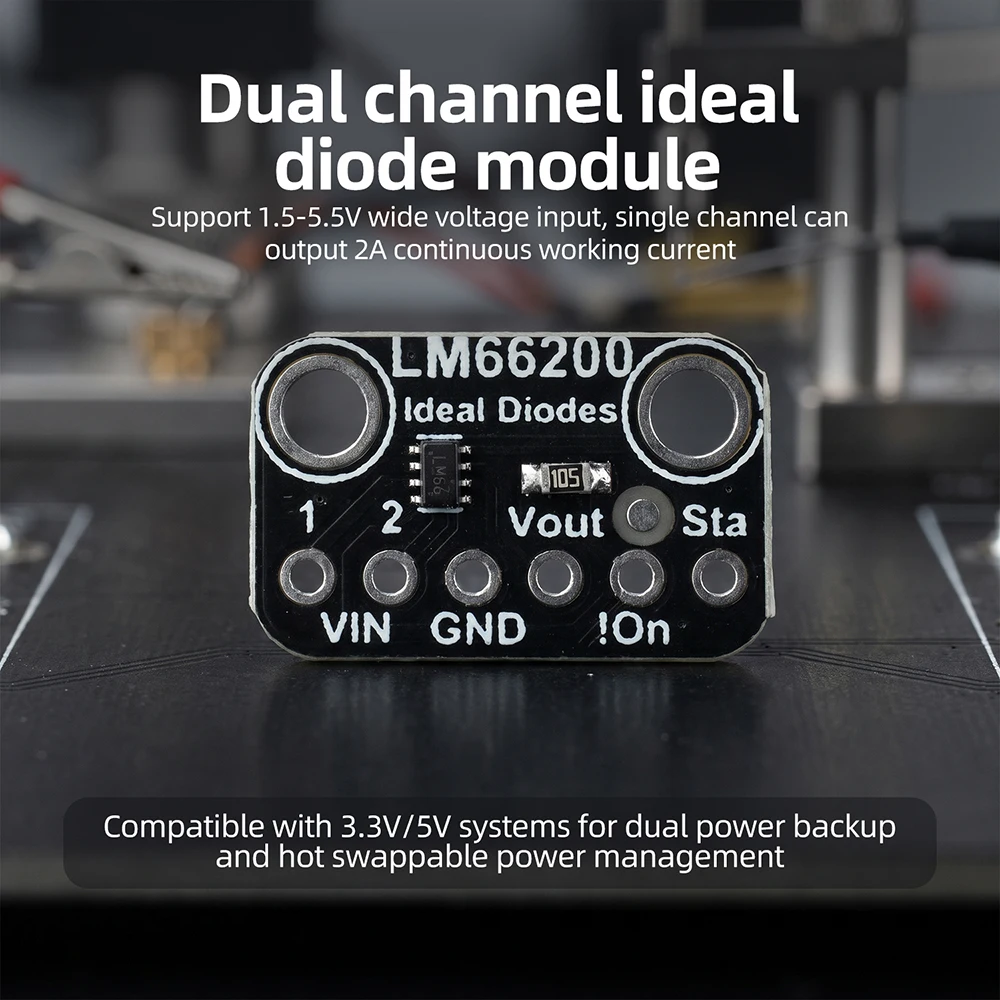LM66200 Dual Channel Ideal Diode Module DC 1.5V-5.5V 2A Power ORing Reverse Current Blocking for Battery Backup System Solar Cha