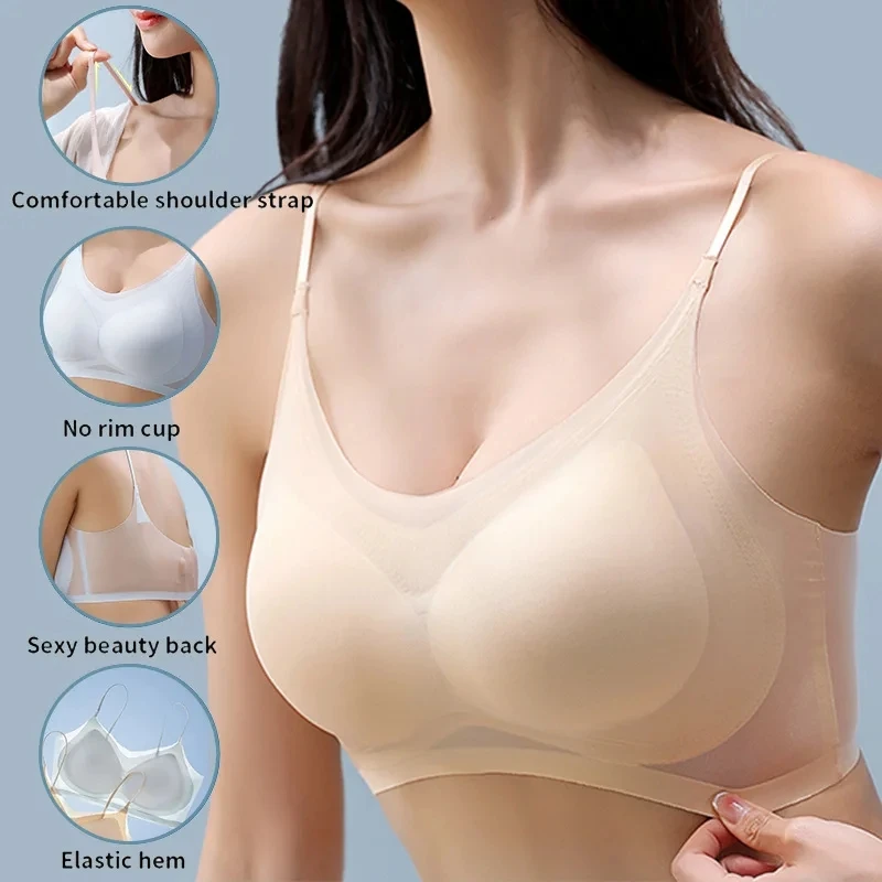 Summer Ice Silk Seamless Ultra-thin Ice Silk Bra Lifting Bra M-4XL Women's Sports Bra Wireless Underwear Air Cooling Brassier