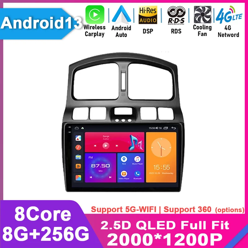 

For Hyundai Classic Santa Fe 2005 2006 - 2015 Android 13 Head Unit 2 Din Car Radio GPS Multimedia Player Carplay Navigation