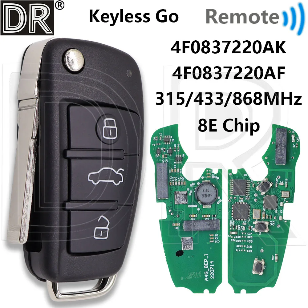 

Отличный чип 8E 315/433/868 МГц 4F0837220AF 4F0837220AK Keyless Go Flip Автомобильный ключ дистанционного управления для Audi A6 S6 RS6 Q7 2006-2015