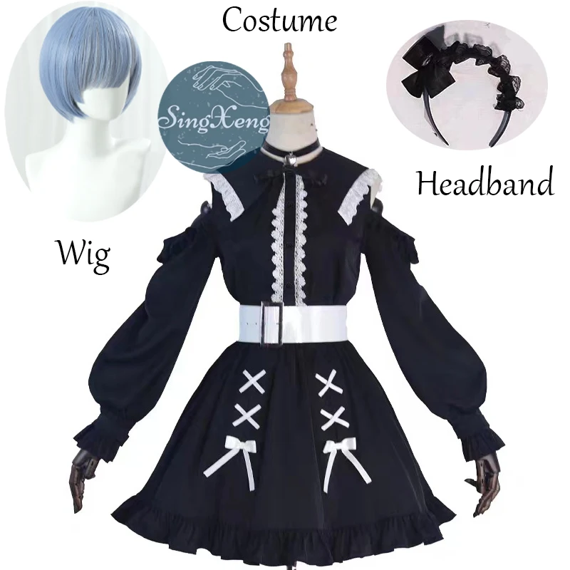 SingXeng Rem Black Dress Anime Re:Life in a Different World Cosplay Costumes Girl Cute Suit Halloween Carnival Uniform Customize