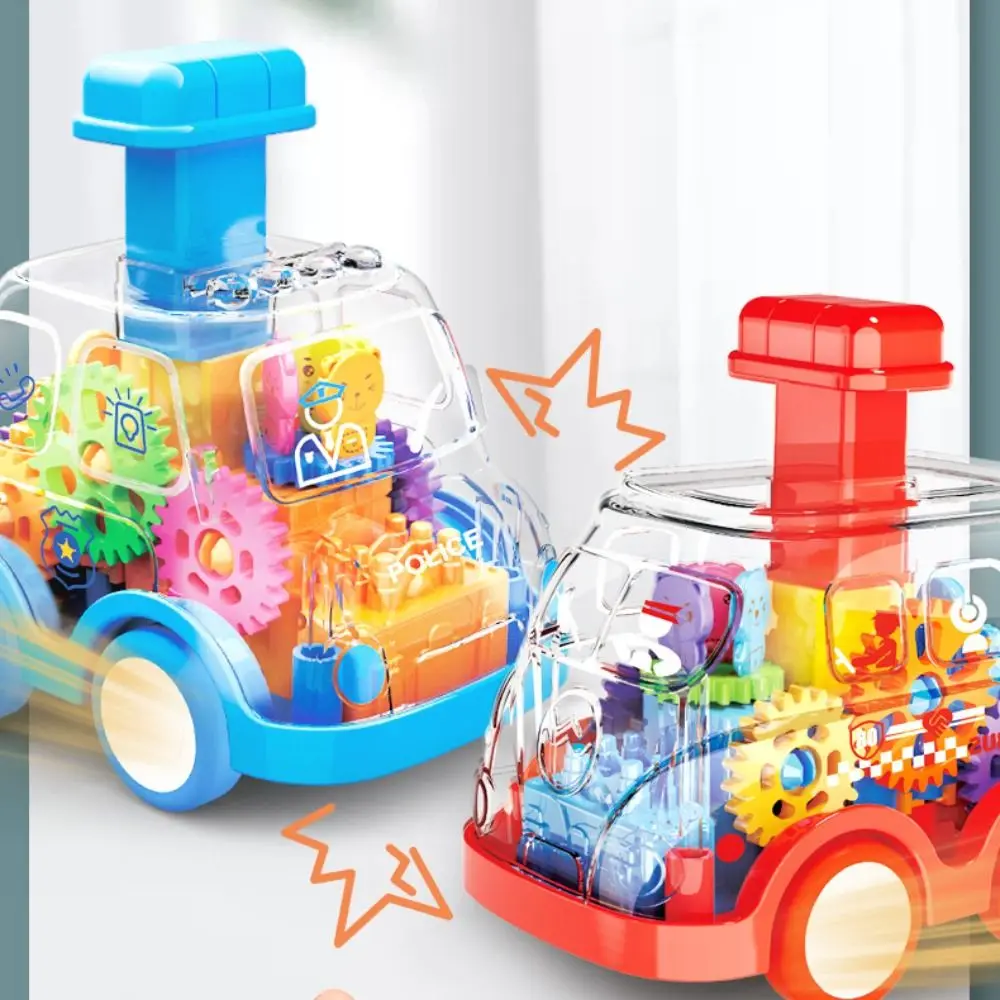 

Press Gear Car Pull Back Boy Flashing Transparent Electric Car Toys Colorful LED Light Children Inertial Car Baby Toys
