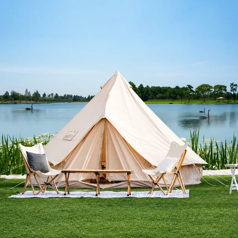 Outdoor Indian Yurt Tent Luxury Camping Pyramid Tent with Chimney for Glamping Bed and Breakfast Professional Shelter