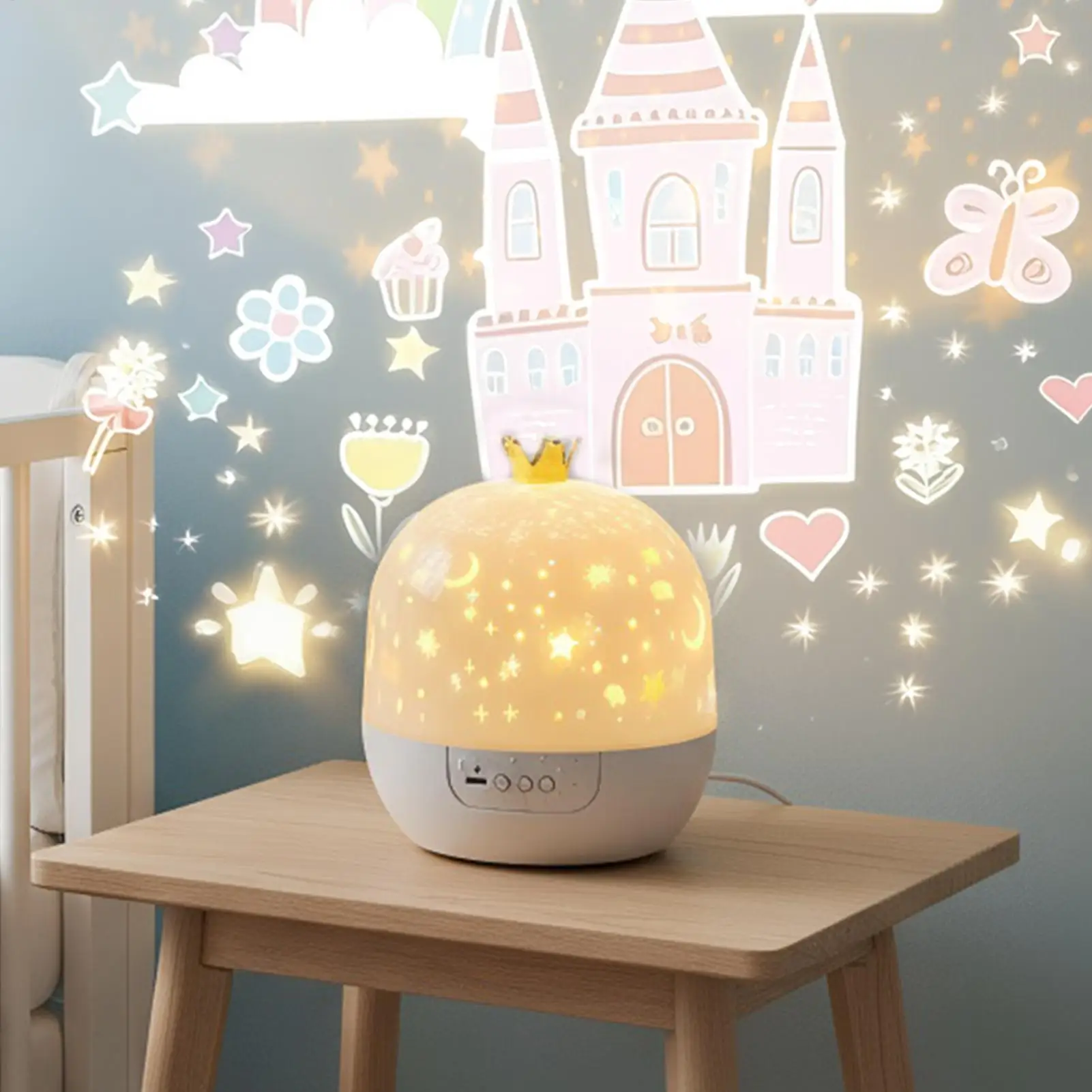Projektor Gwiazd do Sypialni Lampka Nocna z Muzyką Projektor Sufitowy Obrotowy 360 Stopni do Pokoju Dziecięcego na Ścianę do Snu na Godzinę Lekcji i do Sypialni