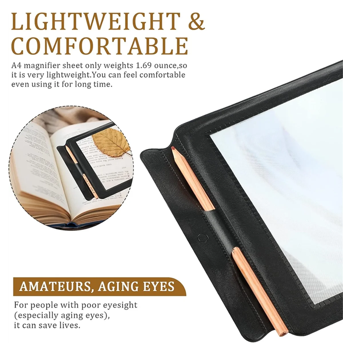 CLCUV A4 Flat Magnifying Glass for Elderly Reading PVC Flat Full Page Magnifying Glass