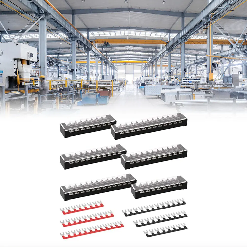 6pcs terminal blocks with double row design rated 25A includes 8 10 12 position blocks for clear wiring and connection safety