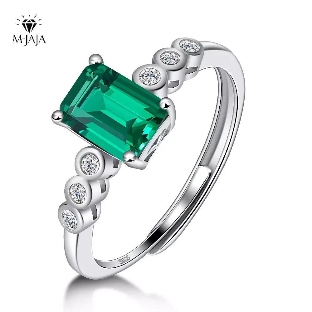 

M-JAJA Lab Emerald Wedding Band for Women 925 Sterling Silver 5*7MM Adjustable18K Gold Gemstones Diamond Rings Luxury Jewelry