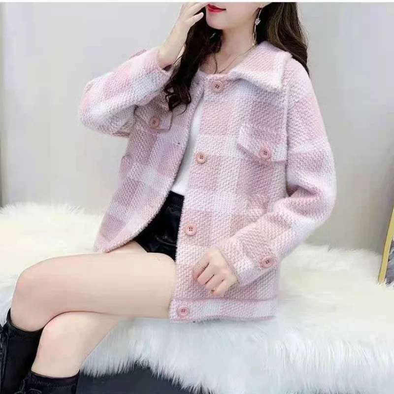 Winter Coat for Women 2024 Outerwear Fashion Plaid Tweed Jacket Woman Short Padded Very Warm Cold Heavy Clothing Cropped Clothes