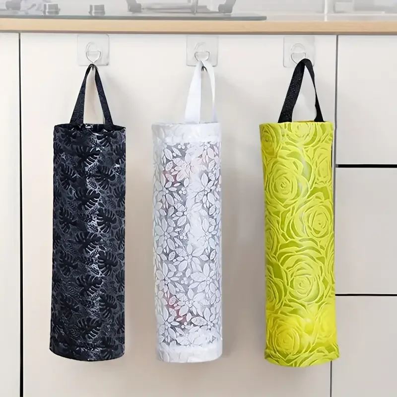 3Pcs Hanging Storage Dispensers Breathable Washable Hanging Mesh Garbage Bag Organizer for Kitchen Plastic Bag Storage