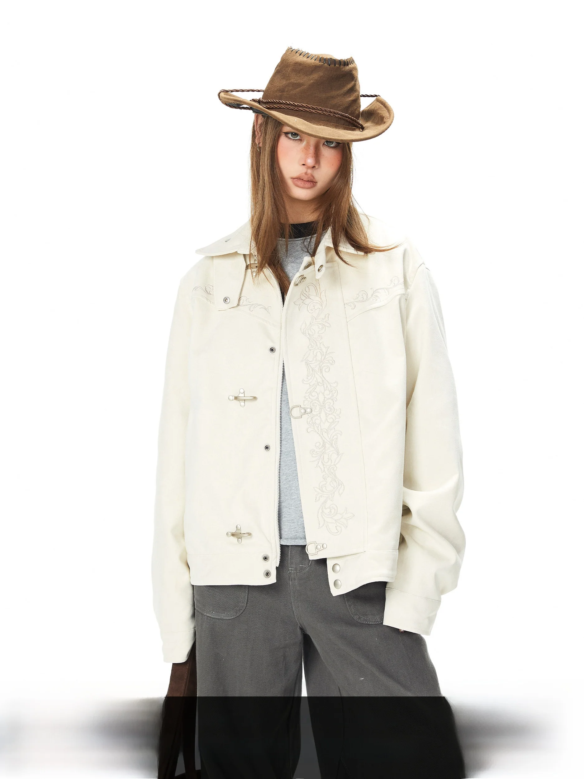 

Blabb Floral Embroidery Jaet Women's Spring New Loose Casual Top American Trendy Brand Aircrt Button Casual Sle Polye...