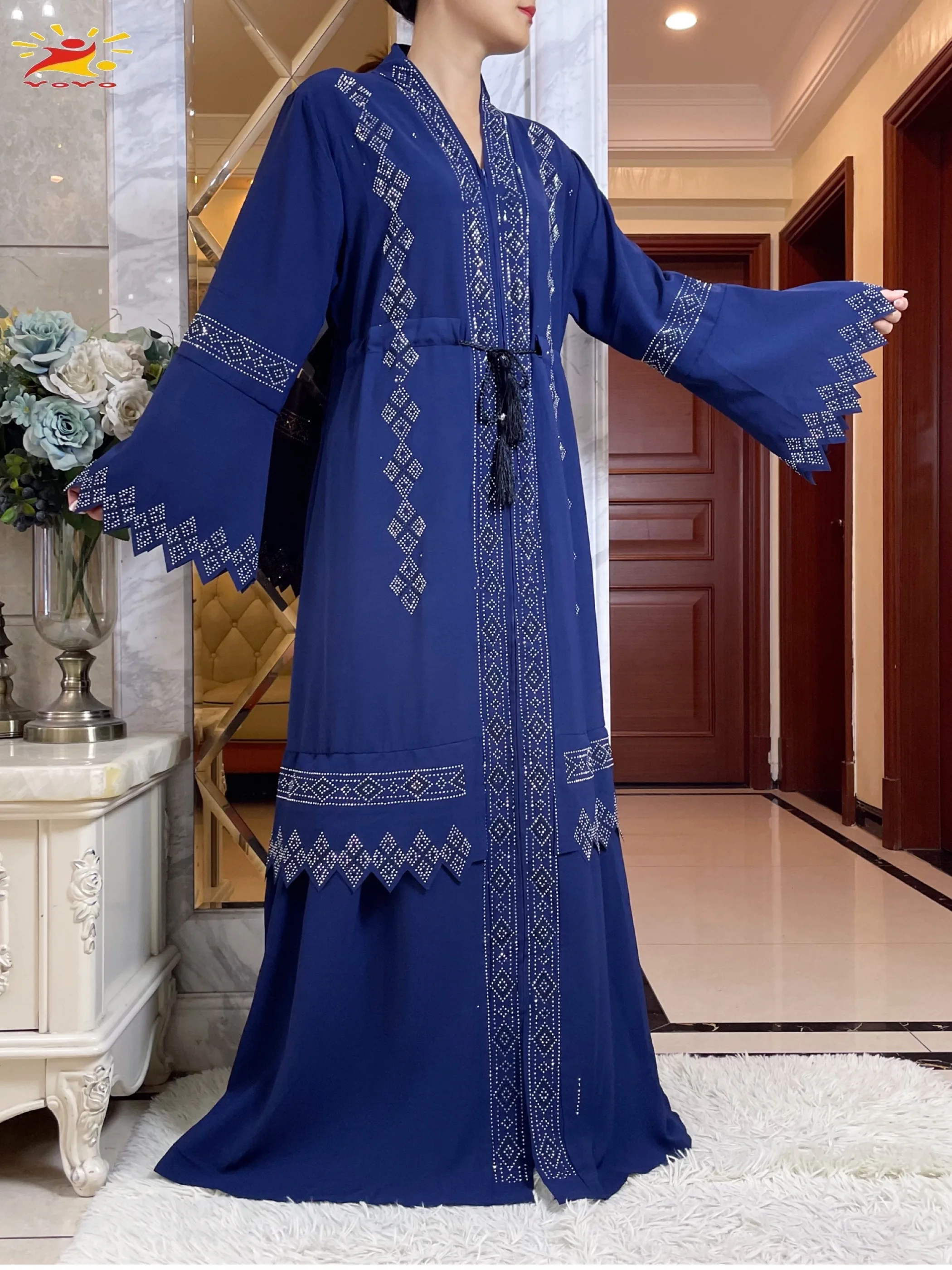 Latest Summer Women Elegant Dress Dubai Abaya Long Sleeve Comfort Fabric Dashiki Muslim Women Robe Open African Abaya Clothing