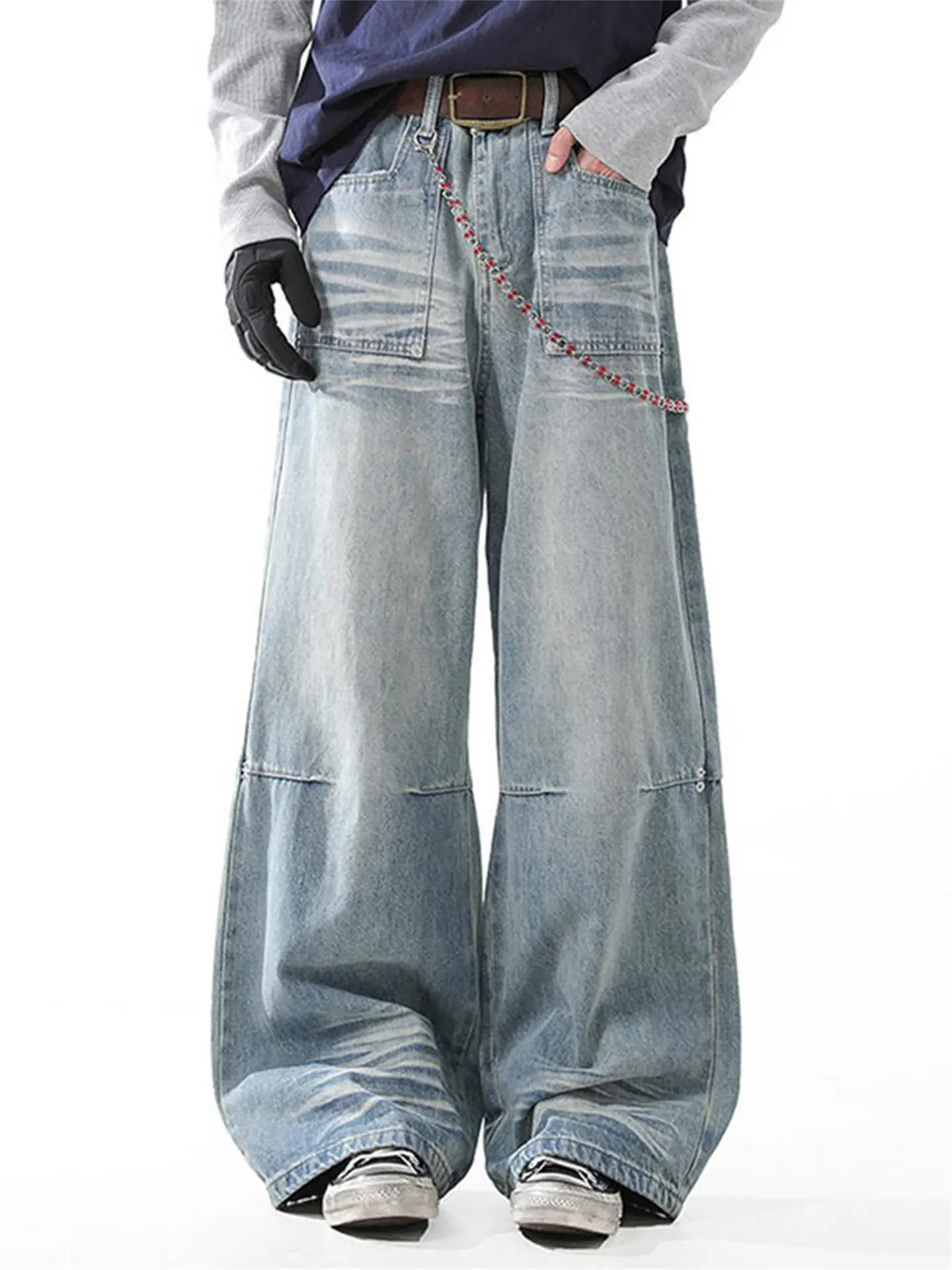 

Women's Blue Y2k Baggy Wash Jeans Oversize Grunge Wide Jean Pants Vintage Harajuku Boyfriend Denim Trousers Alternative Clothes