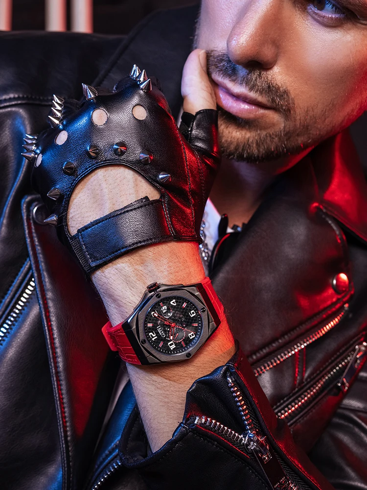 BONEST GATTI Automatic Watch Vintage Mechanical Wristwatch Stainless Steel Watchcase Leather Strap Date Watches For Men