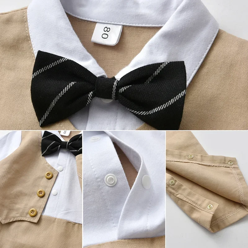 Baby Clothes Set Newborn Infant Designer Gentleman Suit Long Sleeve Romper Bodysuit with Tie Formal Outfit for Wedding