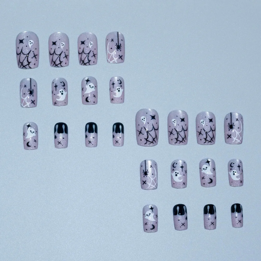 

24 Pieces Wearable False Nails for Women Girls Temperament Cat Eye Spider Web Fake Nail Halloween Gifts Wholesale