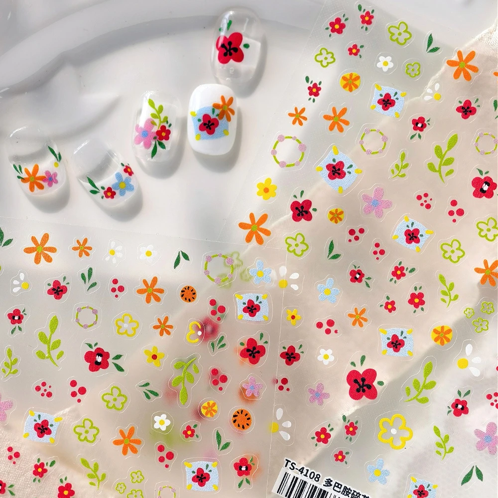 

Colored Dopamine Flower Daisy Sunflower Leaf 3D Self Adhesive Nail Art Stickers Colorful Floral Plant 5D Reliefs Manicure Decals