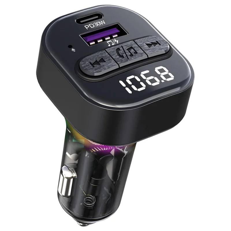 Durable-Bluetooth 5.3 FM Transmitter Support MP3 Player, Hands-Free Calling, LED Backlight For Car With Type-C PD Car Charger