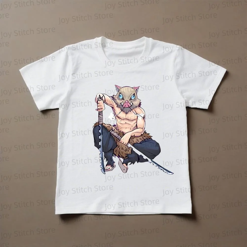 

Повседневная футболка с рисунком аниме Demon Slayer Wild Inosuke, футболка унисекс с короткими рукавами, хлопковый топ с круглым вырезом, дышащая и удобная