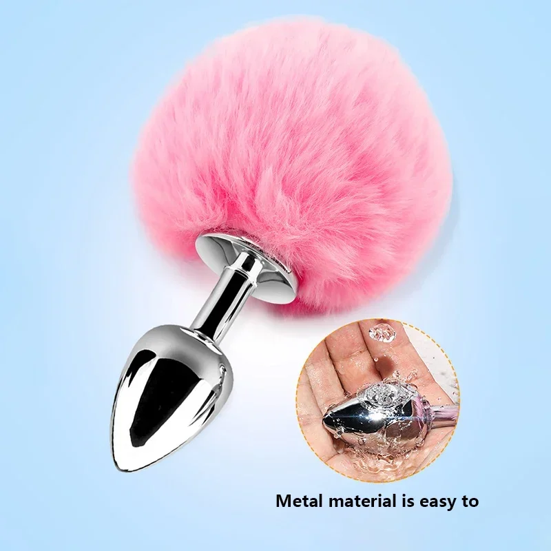 Mini Bunny Tail Butt Plug for Beginner Anal Beads 18mm or 22mm Metal Butt Plug Role Play BDSM Sex Toys for Men Women