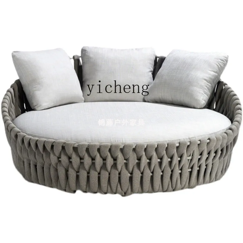 

Creative Sofa Bed Beach Homestay Lazy Lounger Bed Set Outdoor Rattan Woven Leisure Pool Large Round Bed