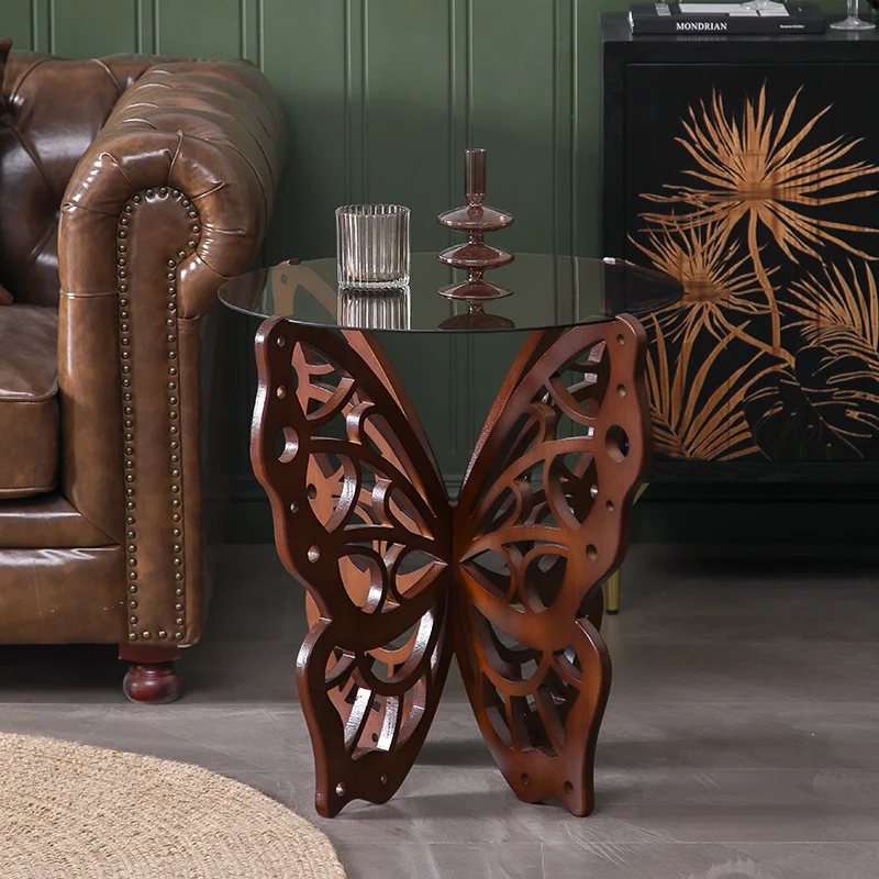 

American retro solid wood coffee table, creative corner table, living room, sofa side, balcony, small round table