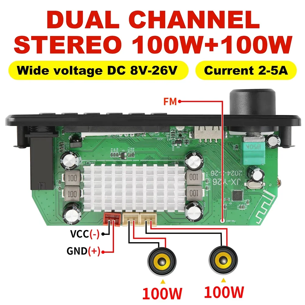 KEBIDU 200W Amplifier Bluetooth MP3 WMA Decoder Board DC 12V 100W Wireless Car Audio MP3 Player TF USB FM Mic DIY Music Player