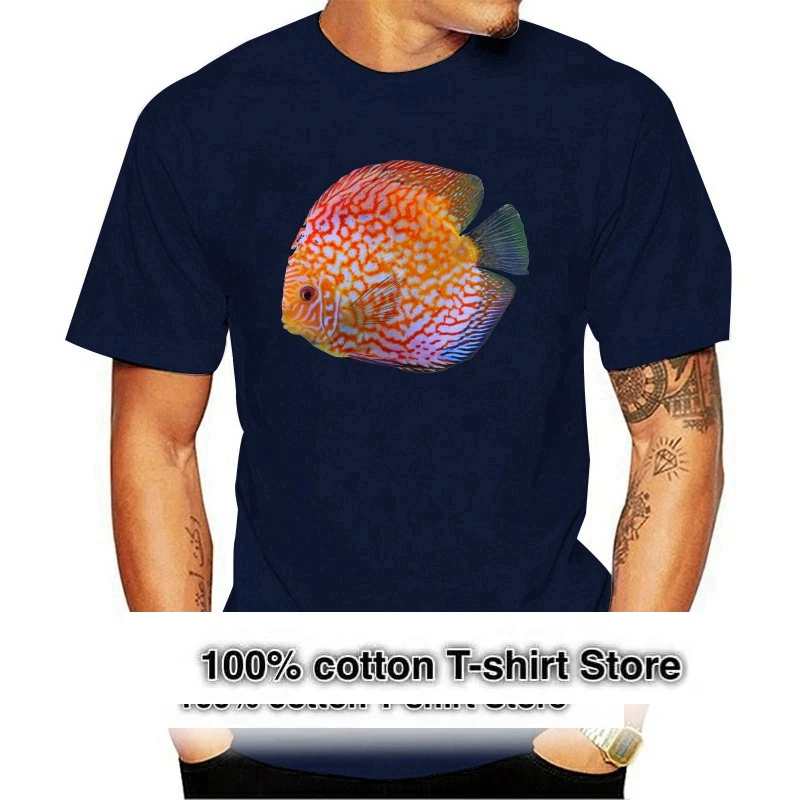 

Psychedelic Colorful Discus Fish Vintage Retro Cool Summer Short Sleeves Cotton Fashiont Shirt Men O Neck Tee Shirt 030963