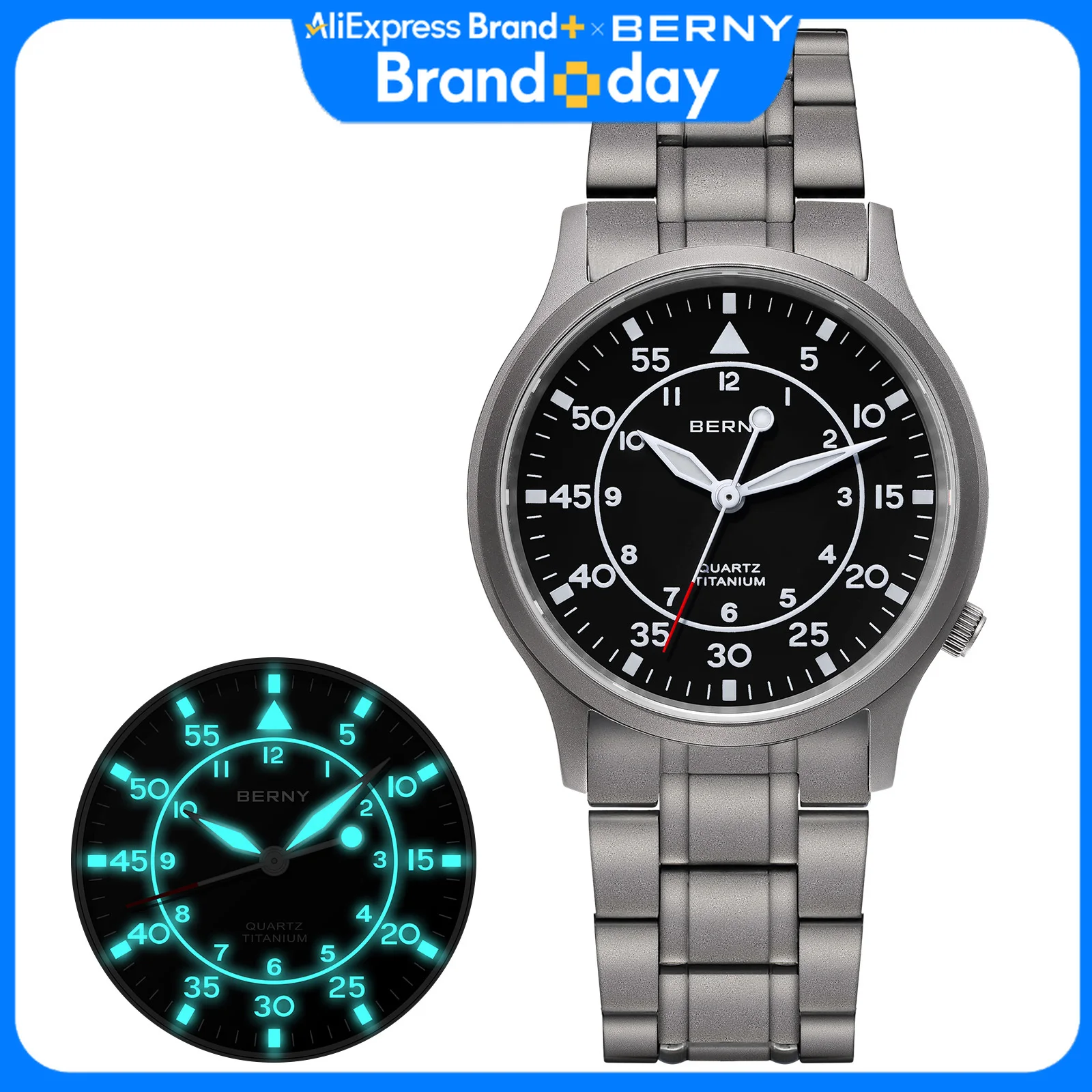 BERNY Full Titanium Watch For Men AR Coating Sapphire Fashion Wristwatch Luminous Ultra-thin Quartz Watch Waterproof 5ATM Watch