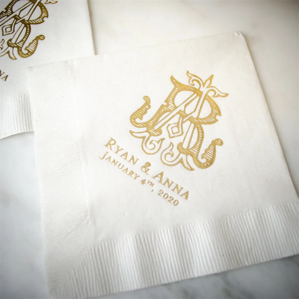 50PCS Personalized Birthday Napkins, Custom Cocktail Napkins, Printed 3 Ply Beverage Napkins, Gold Foil Napkins, Birthday Party