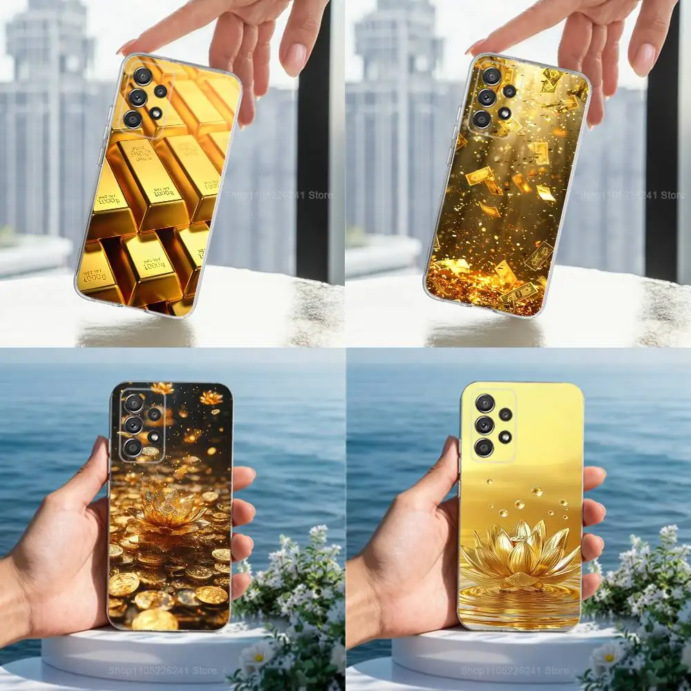 

Wealth Art Dazzling Gold For Samsung A30,71,51,S9,10,20,Ultra,S22,23,21,PIus,FE,Lite,Transparent, Silicone Case