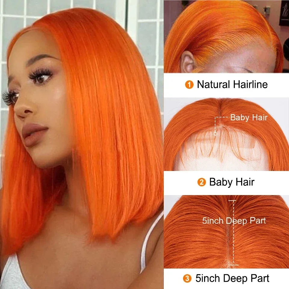 Ginger Short Bob Lace Front Wigs 100% Human Hair Wigs Bob Lace Wigs For Women Blonde Orange Straight Brazilian Remy Hair Wig