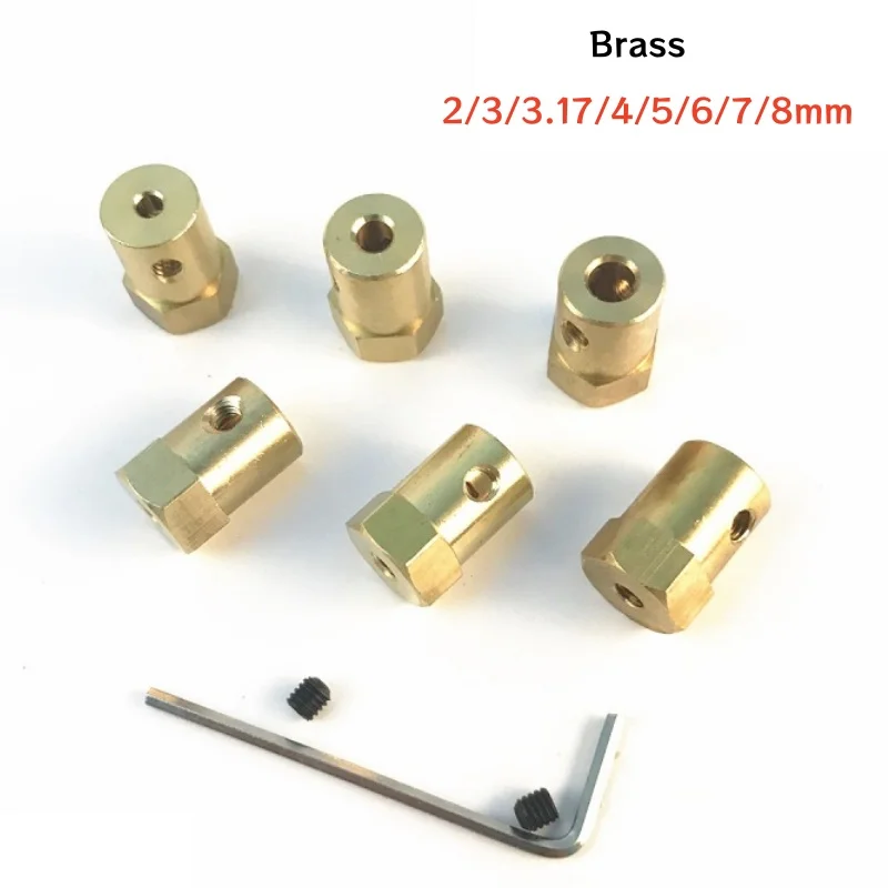 2/3/4/5/6/7/8mm Hexagonal Brass Shaft Coupling Motor Transmission Connector With Screws Wrench for Model Car Wheels Tires Shaft