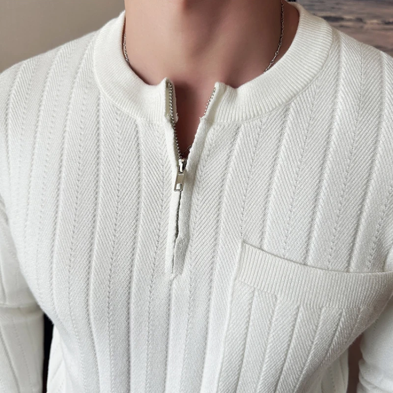 Henry Leads High-quality Knitted Long-sleeved Striped Business Casual Commute Versatile O-neck Sweater.