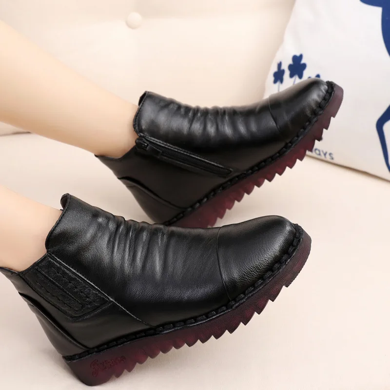New Autumn/Winter Women Boots Genuine Leather Waterproof Warm Ankle Boots Female Casual Shoes Lady Soft Flat Shoes