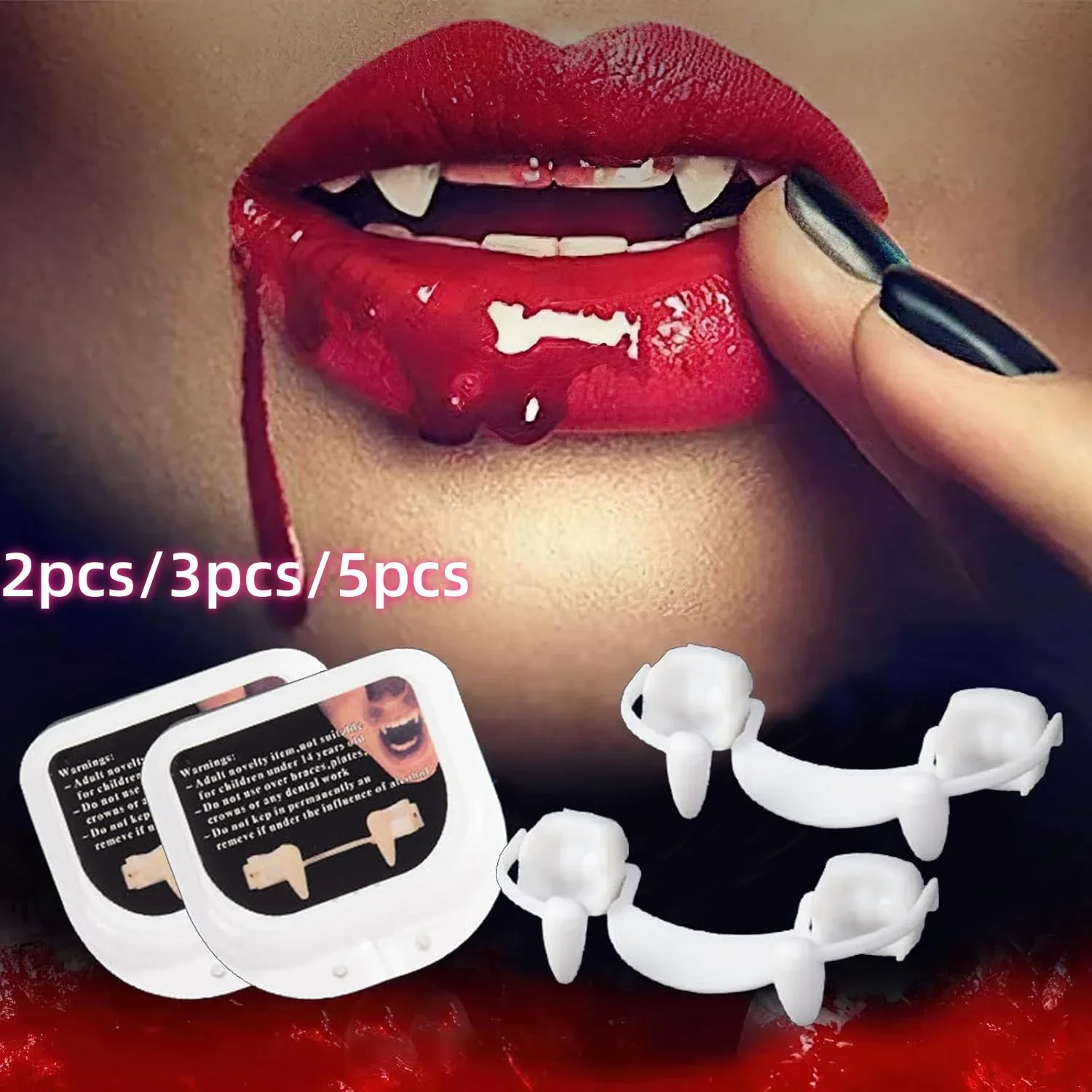 Retractable Vampire Teeth Halloween Vampire Fangs Dentures Vampire Teeth Horror Halloween Cosplay Party Decoration Fake Teeth