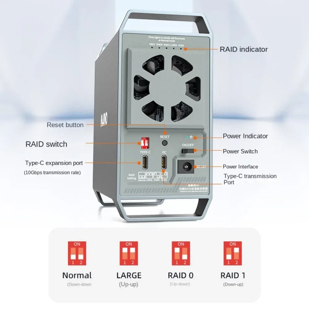 MAIWO Dual-bay Intelligent Temperature-controlled Disk Array Cabinet Type-C with Raid Aluminum Shell 3.5-inch SATA Hard Drive